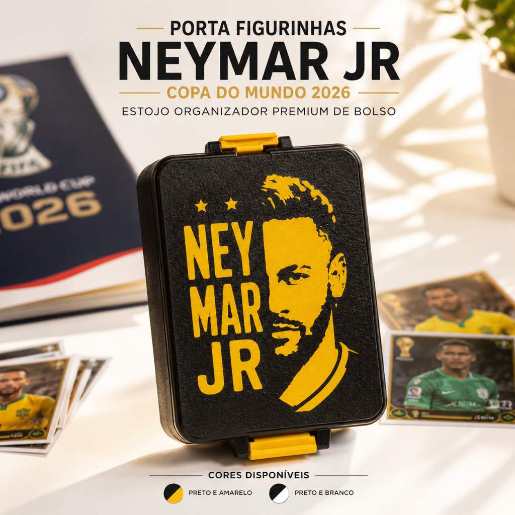 Porta Figurinhas Neymar Jr Copa do Mundo 2026 | Estojo Organizador Premium para Álbum de Futebol