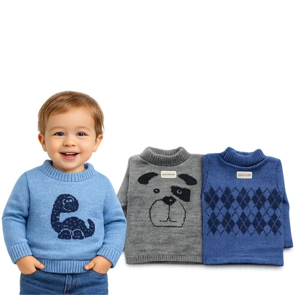 Kit 3 Blusas De Lã Infantil Sueter Menino Tricô Premium