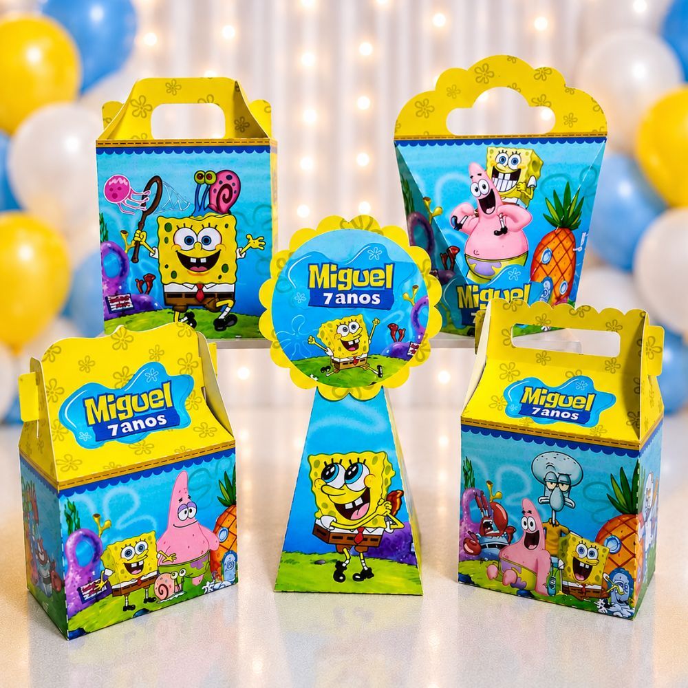 Kit 50 Caixas Personalizadas Bob Esponja (PEGUE E MONTE) - kit festa - lembrancinha -  caixinhas personalizadas - festa