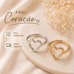 Anel Coração Vazado Aço Inoxidável 316L | Dourado ou Prata