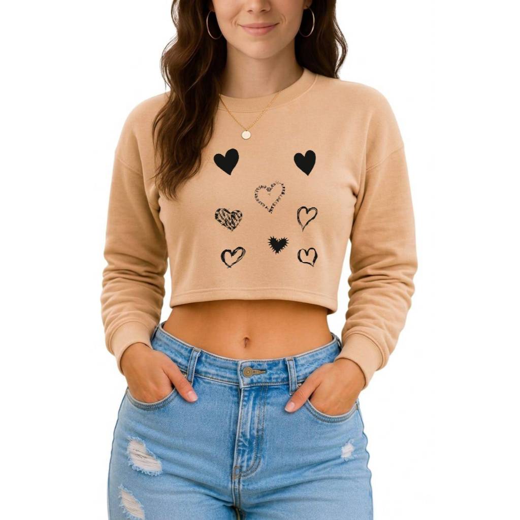 Cropped Moletom Feminino traço corações romantico minimalista amor lindo confortável Moderno Estiloso algodão