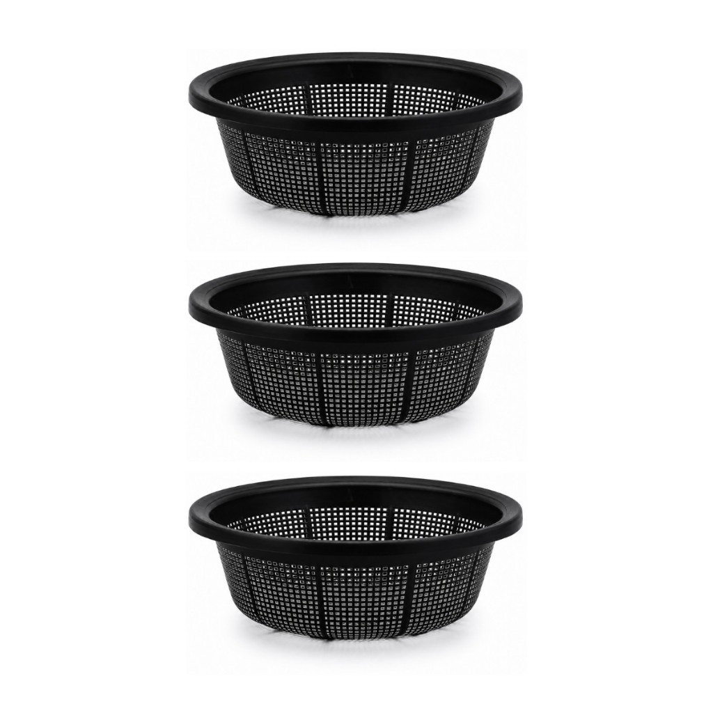 Kit 3 Escorredores Plásticos Pretos Multiuso Lava Tudo Cozinha Pia Frutas Verduras Legumes Louças Macarrão Salada