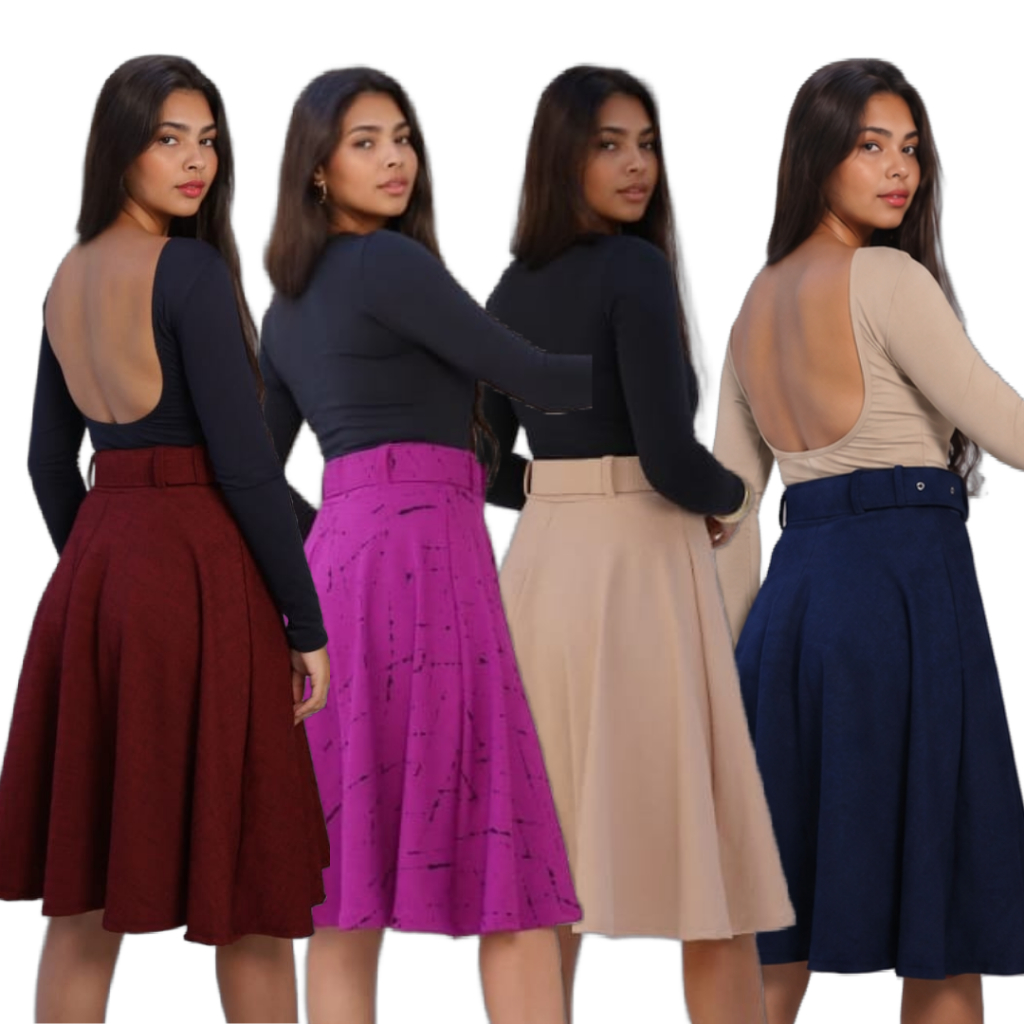 saia midi jaquard moda evangélica, acompanha cinto, variedade de cores, confortavel e elgante.