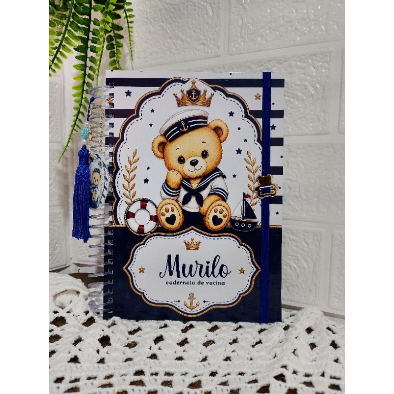 Caderneta Personalizada Com Nome | Ursinho Marinheiro | SUS Atualizada