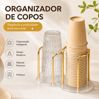Suporte Copos Papel Dourado - Organizador Empilhável Cozinha/Escritório Estilo Moderno
