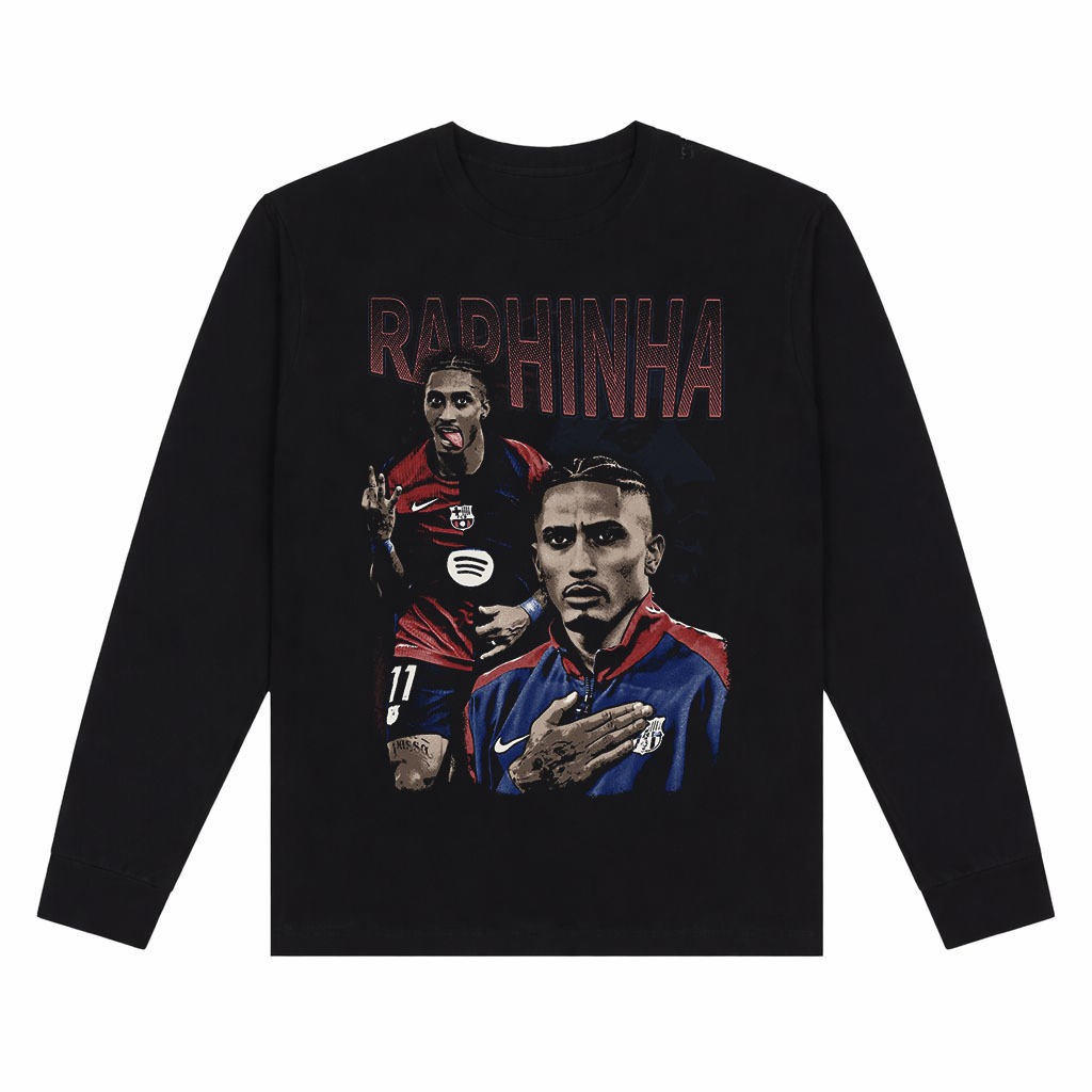 Camiseta De Manga Longa Camisa Oversized Over Futebol Brasil Seleção Raphinha Barcelona Copa Do Mundo Y2K Streetwear