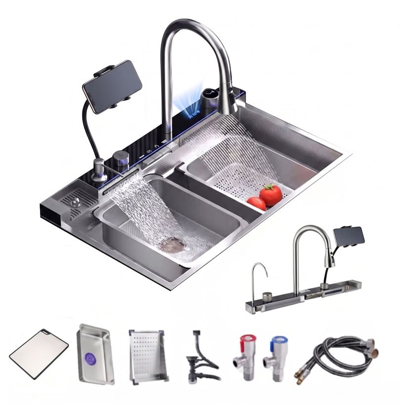 Cuba Gourmet Cozinha Inox 304 com Torneira Multifuncional e Cascata Com suporte 75X45CM