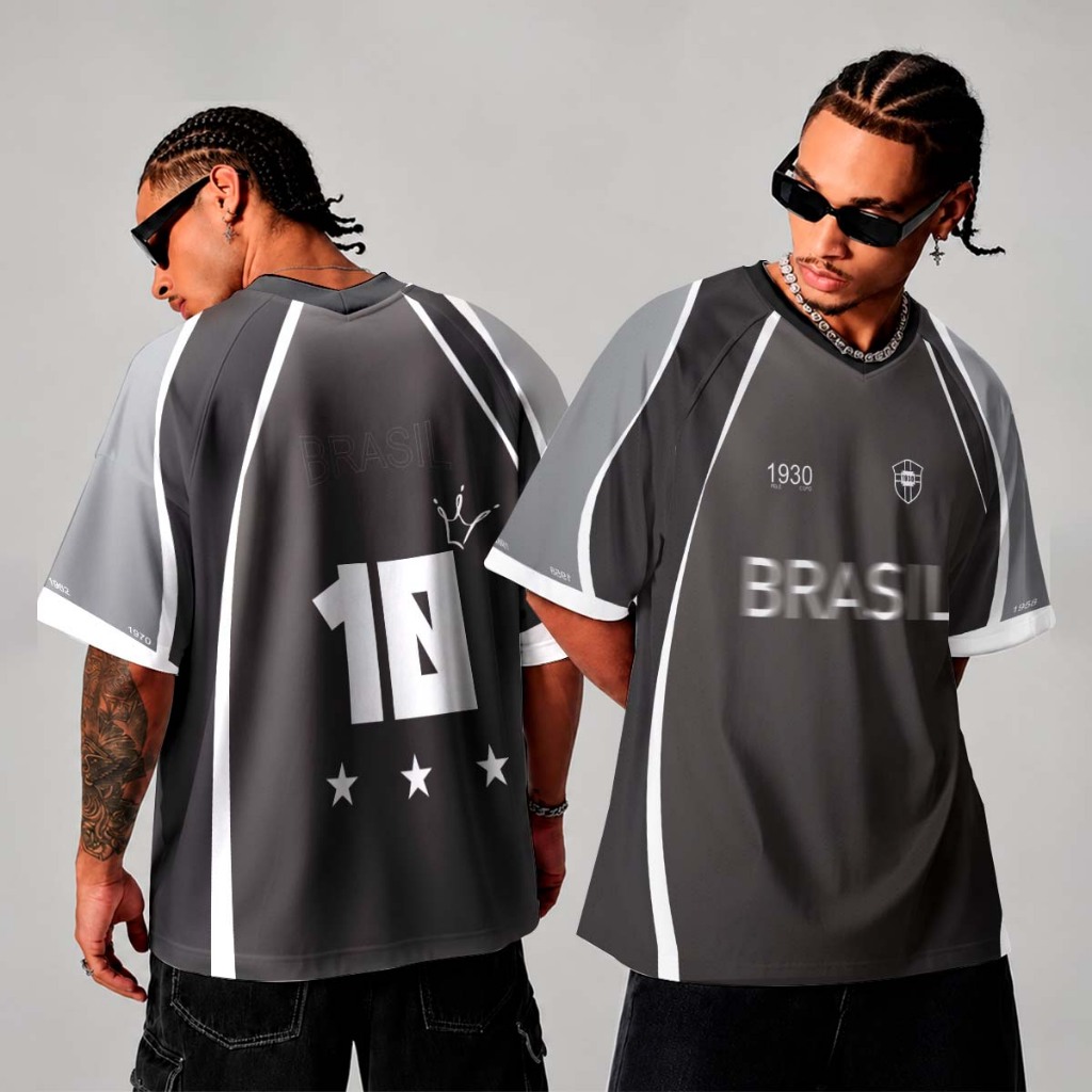 Camiseta Jersey Streetwear Oversized Brasil Futebol Moda Urban Style Y2k Americano Skatewear Hip Hop