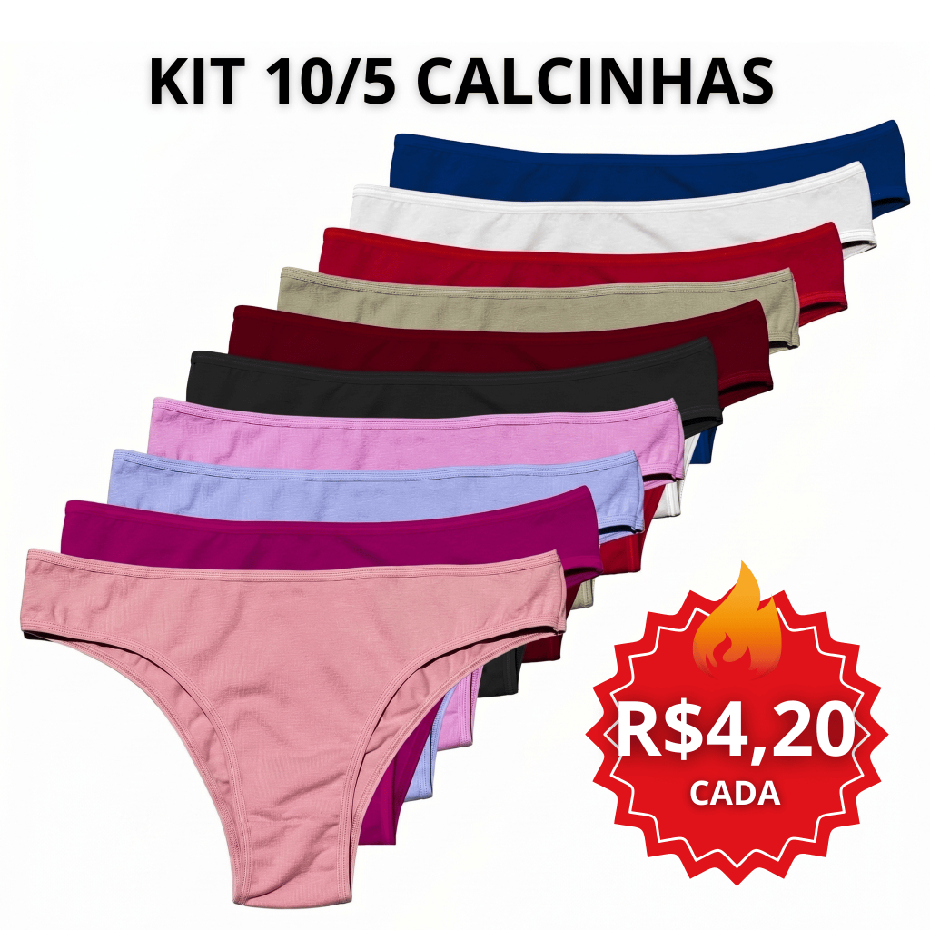 Kit 10 Calcinhas Feminina 100% Algodão Conforto Premium Básica