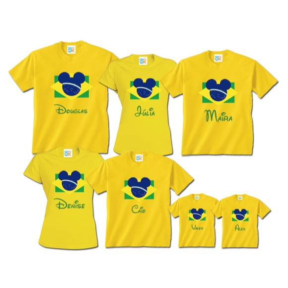 Camisetas Kit Família Mickey Bandeira Brasil com 7