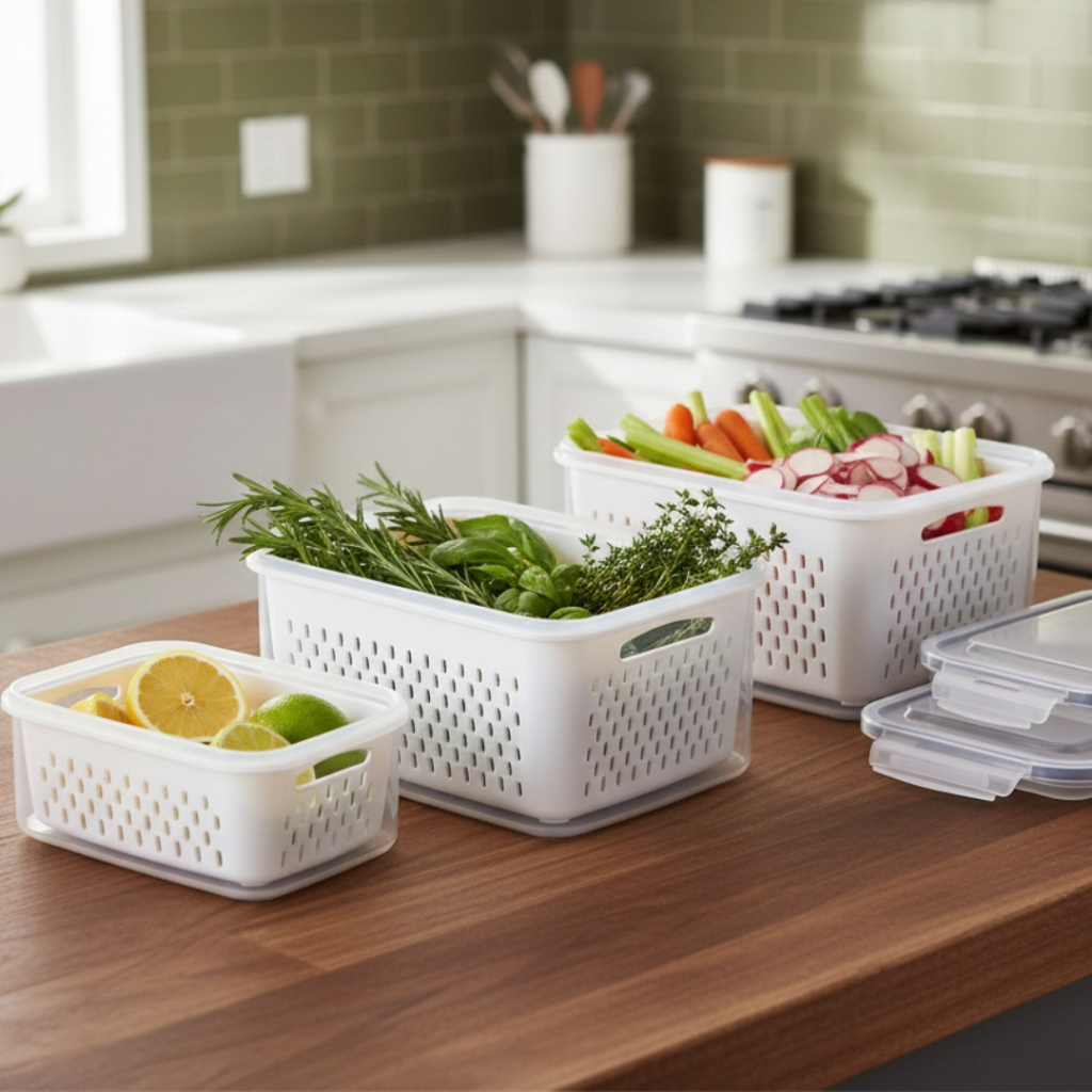 Kit 3 Pote Organizador de Geladeira Com Fecho Hermético Organiza Alimentos Frutas Vegetais Com Trava