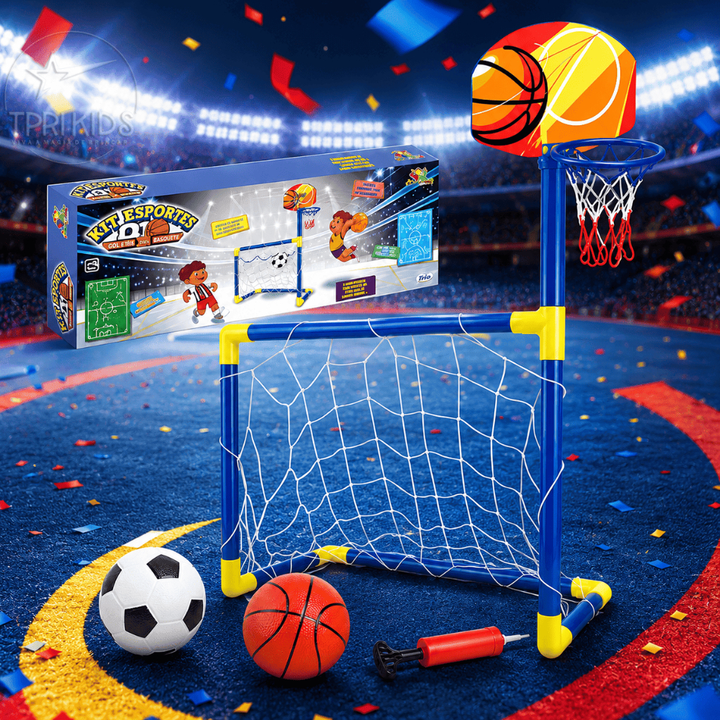 Kit 2 em 1 Futebol Basquete Basket Brinquedo Infantil Jogo Interativo Copa do Mundo Brasil Educativo