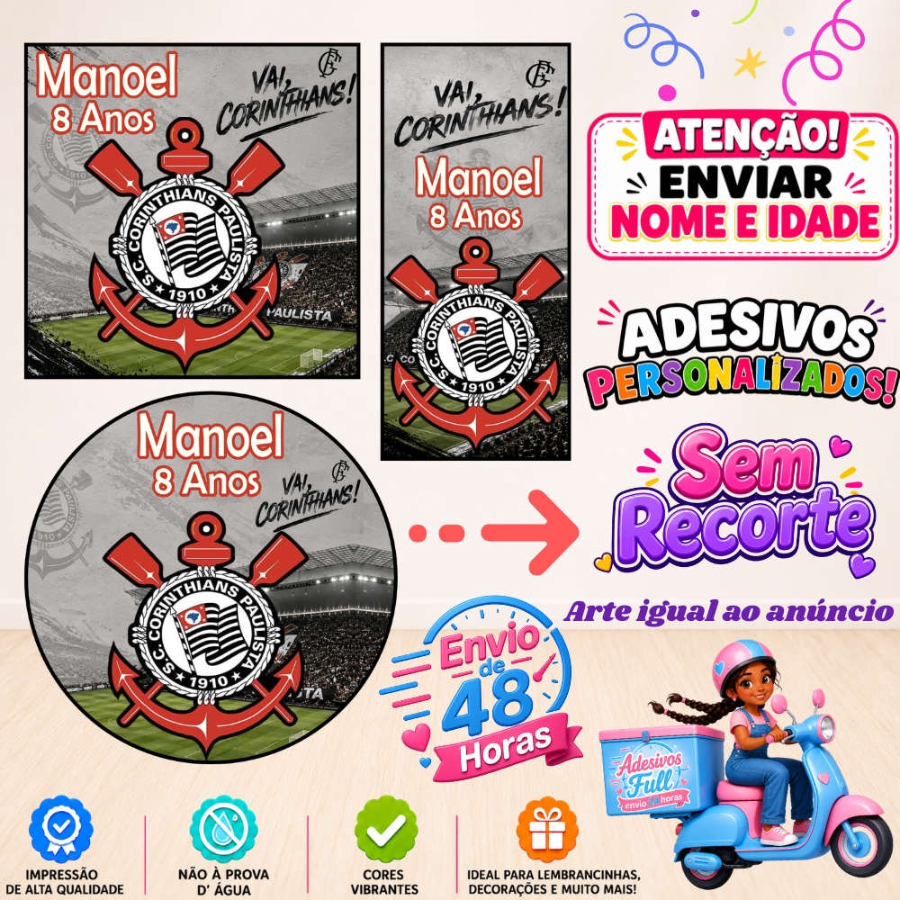 Corinthians - 100/60/40 Adesivos Personalizados Lembrancinhas Festa Aniversário