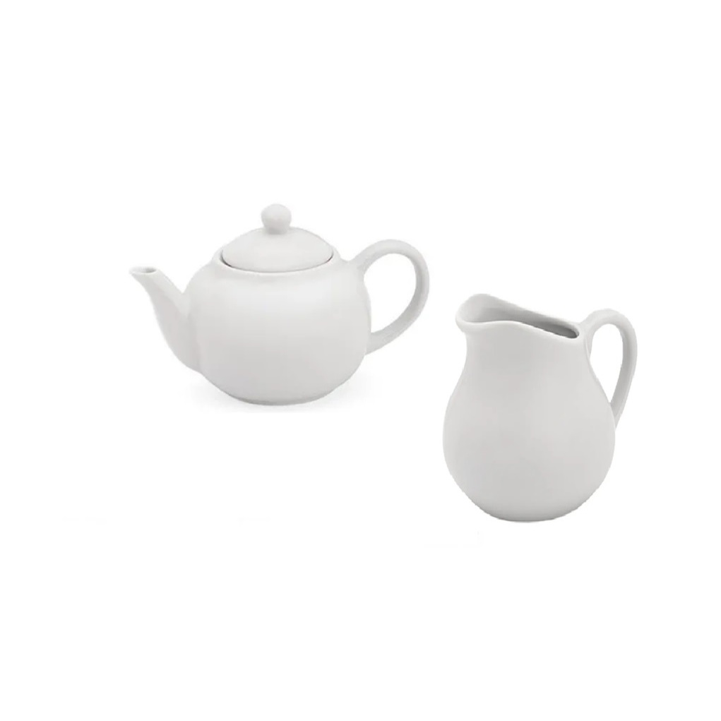 Kit Bule 500ml E Leiteira 750ml Em Porcelana Branca