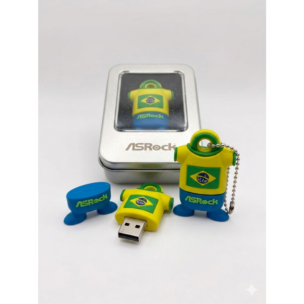 Pen Drive 8gb Camisa Do Brasil Asrock Chaveiro Com Caixa Metal