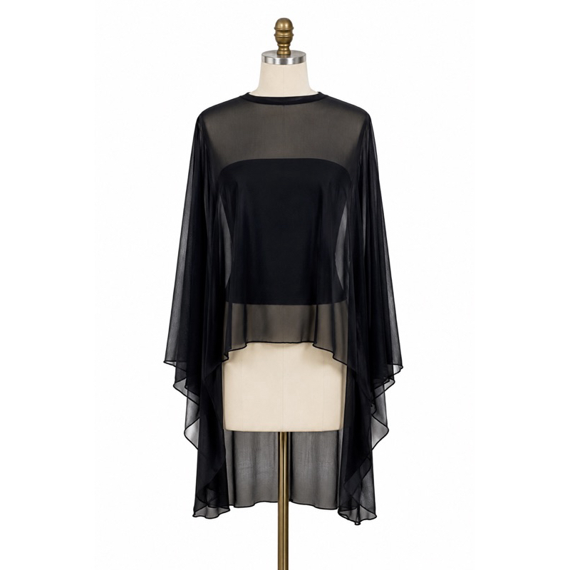 Bata Tule Mullet Feminina com Top Tubo Incluso Manga Capa Transparente Elegante Festa Moda Feminina