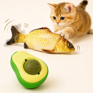 Peixe Elétrico Interativo Com Movimento + Abacate Catnip Brinquedo Para Gatos Pet
