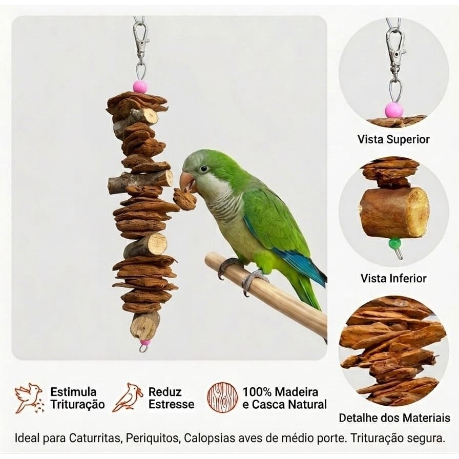 Brinquedo Natural Calopsita de Casca Pinus Periquito Papagaio Ring Neck