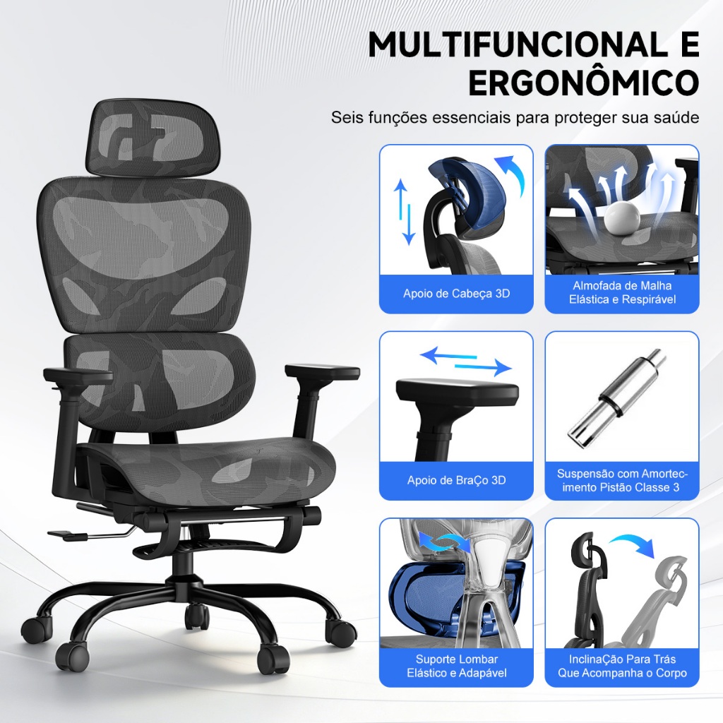 YESOP Cadeira De Escritório Ergonômica Com Apoio Lombar E De Pernas Assento Zero Gravity Cor Preto · foto 2