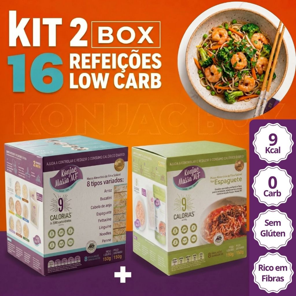 Kit 2 Box Konjac Massa Tipo Macarrão Box Espaguete + Box 8 Cortes Sem Glúten Dieta Rende 16 Refeições