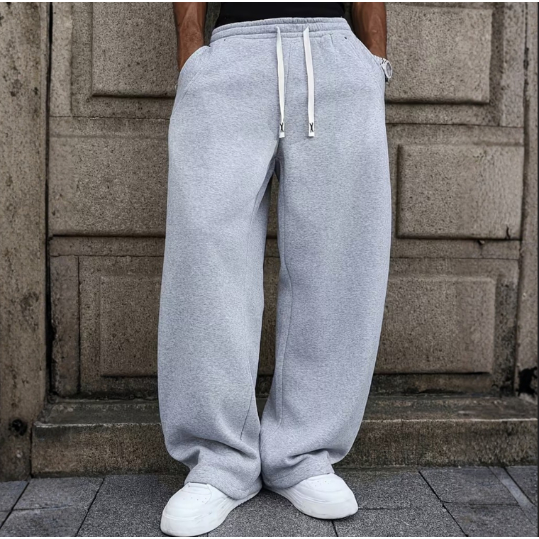 Calça Baggy Moletom Flanelado Estilo Urbano C/ Bolsos Sem Barra Lançamento Inverno