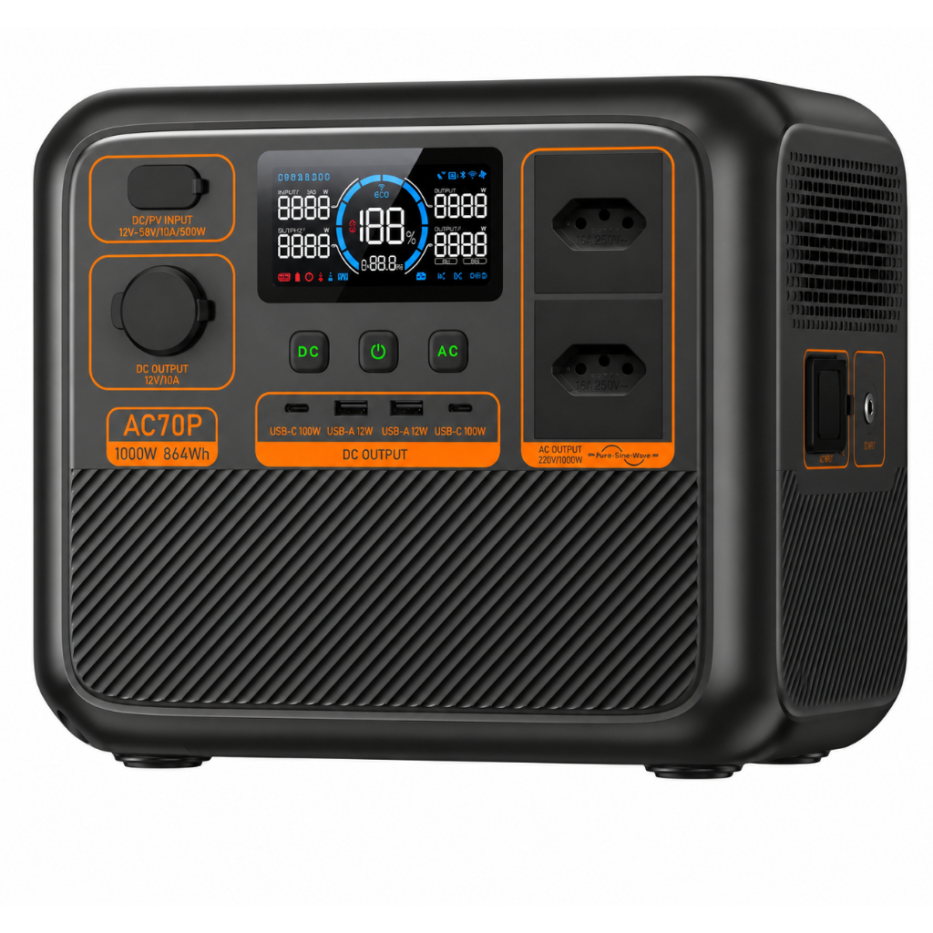 Estação de Energia Portátil Bluetti AC70P 864Wh 1000W Potente Leve Solar 2000W De Pico