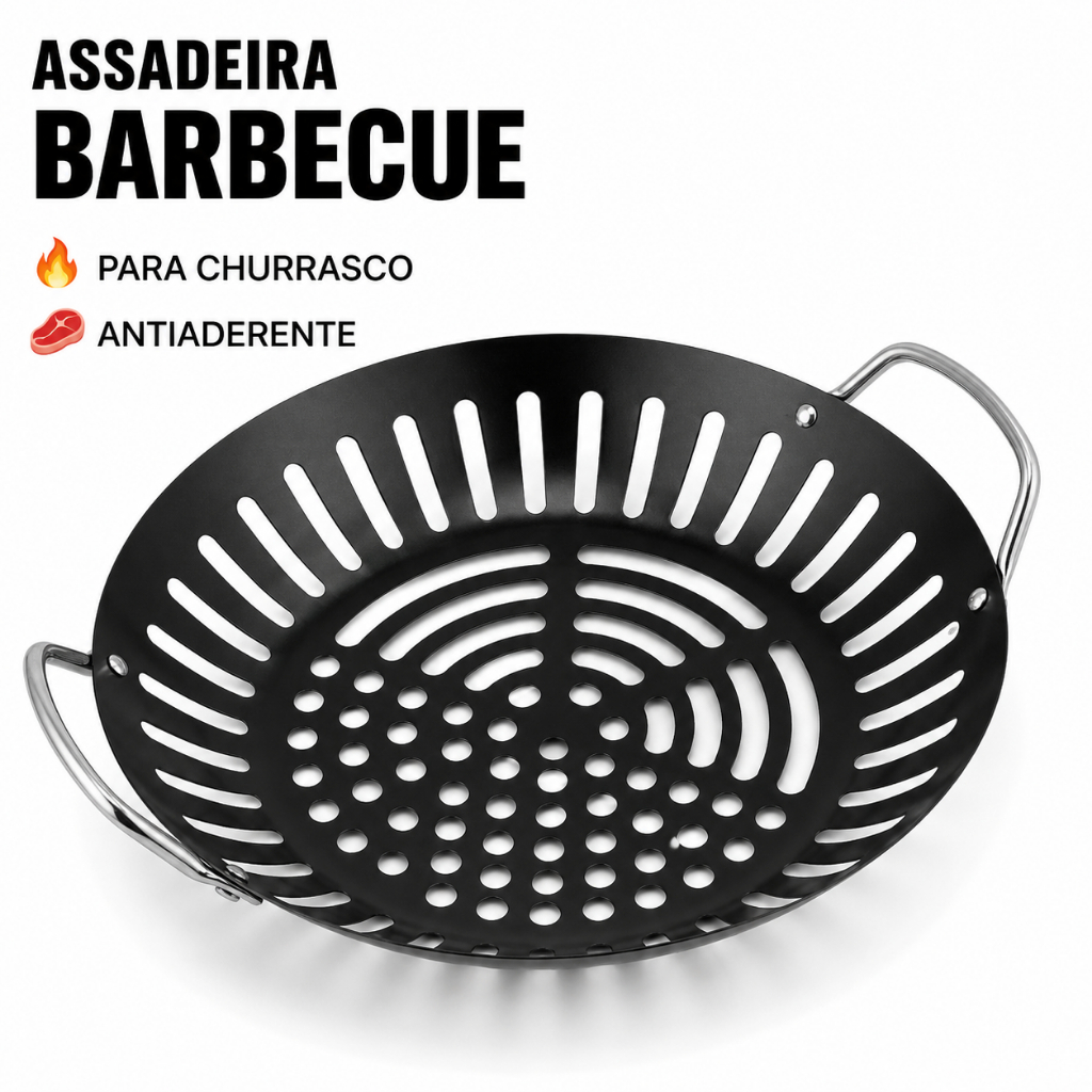 Assadeira Wok Para Churrasco Barbecue Grelha Antiaderente Com Alças Churrasqueira Disco de Arado
