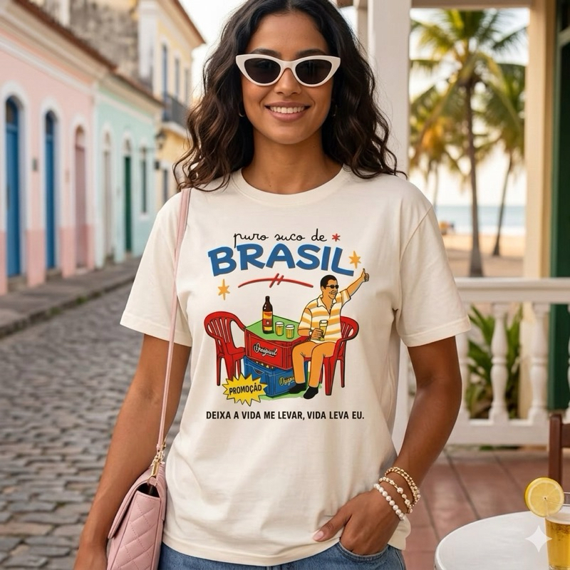 Camiseta Unissex Puro Suco do Brasil Deixa a Vida Me Levar Zeca Mesa de Bar 100% Algodão