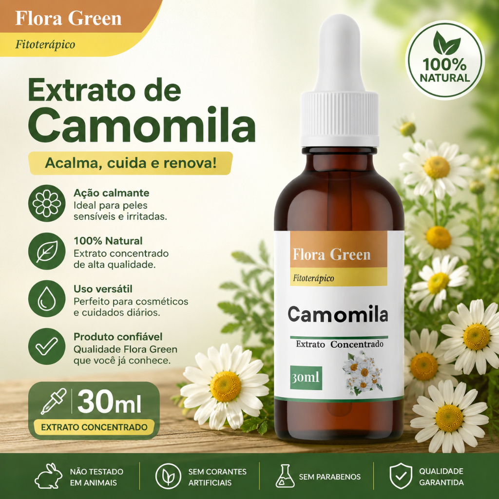 🌼 Extrato de Camomila 30ml Flora Green | Extrato Concentrado Natural | Conta-Gotas