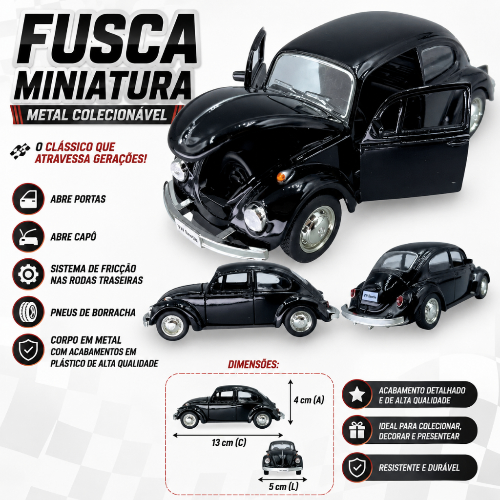 Fusca Herbie Miniatura Ferro Metal Abre Capô Fricção Coleção 1967 e Herbie 53
