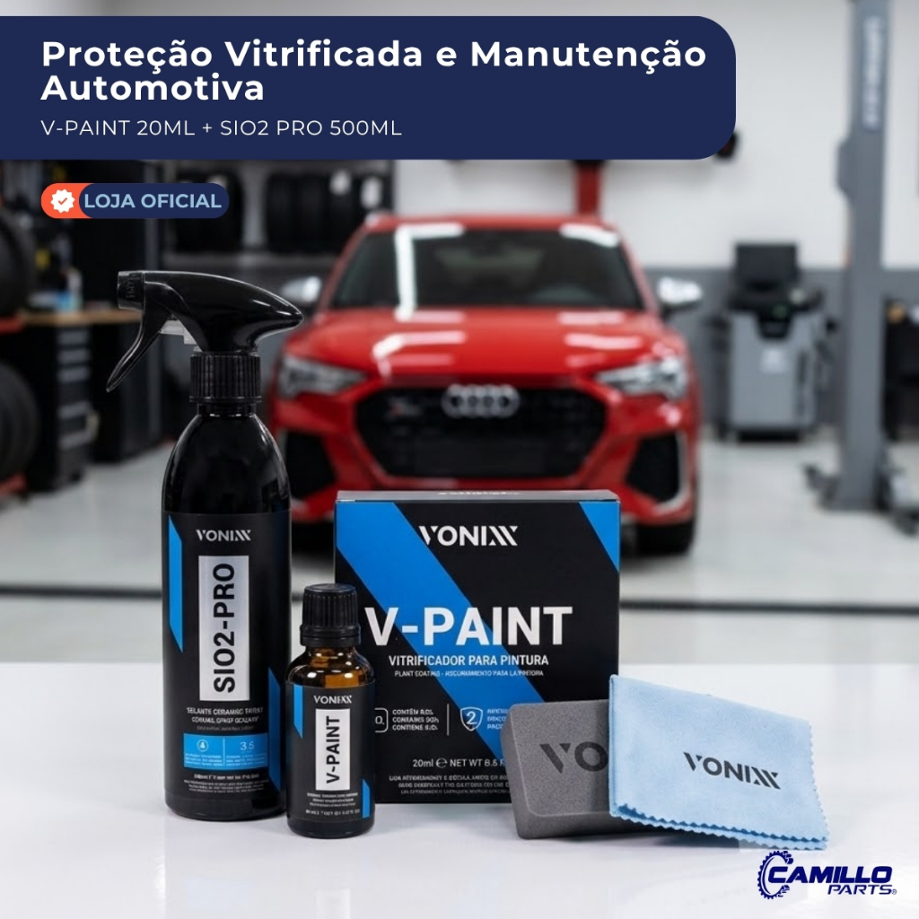 Kit Vitrificador Automotivo V-Paint 20ml SiO2 Pro 500ml Proteção 3 Anos Vonixx Limpeza