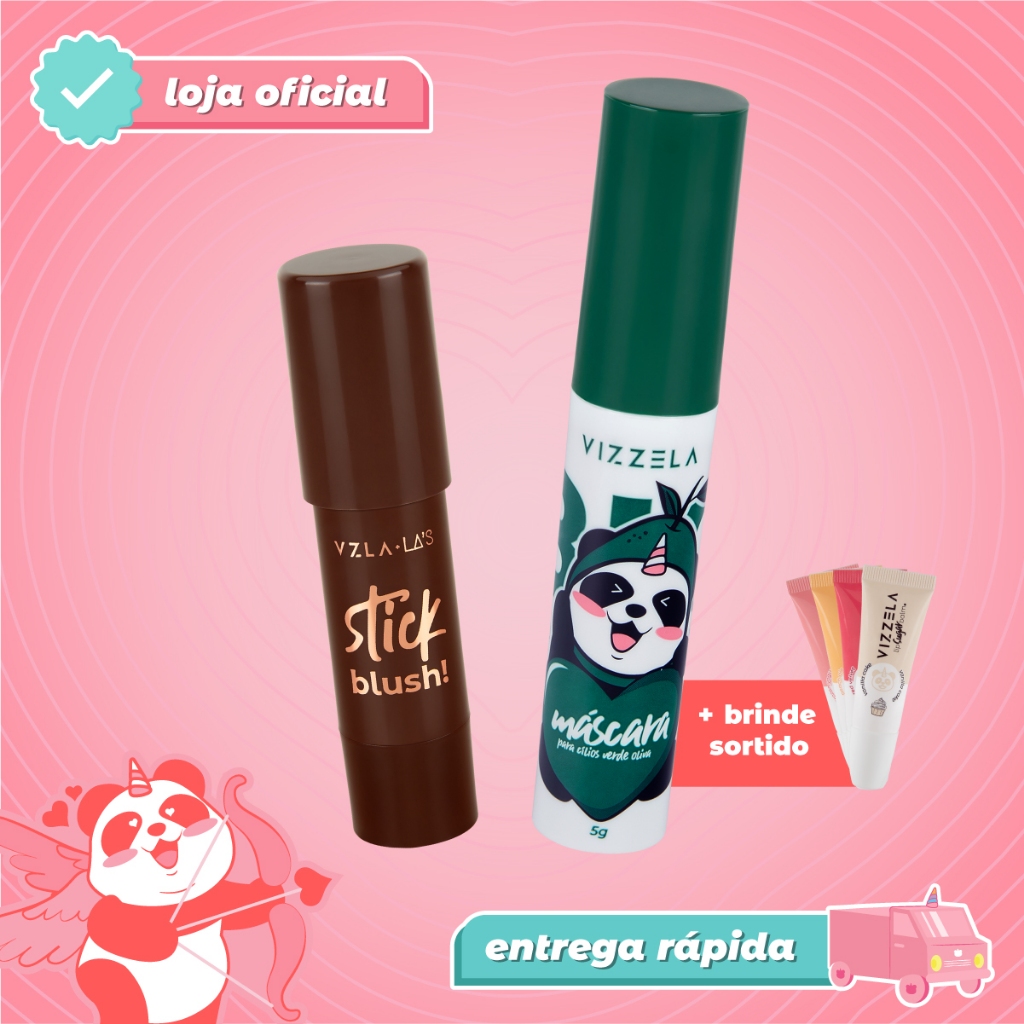 Kit Máscara Para Cílios Olive Green + Blush Stick Red Mocha + BRINDE Vegano Original Vizzela