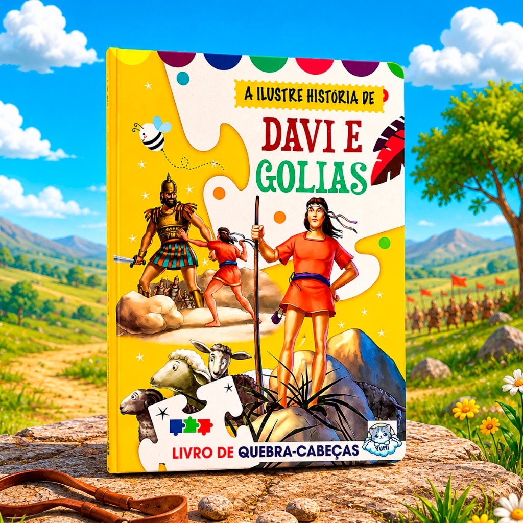 Livro Infantil Davi e Golias Com 3 Quebra-Cabeças Bíblia Infantil Capa Dura Educativo Cristão