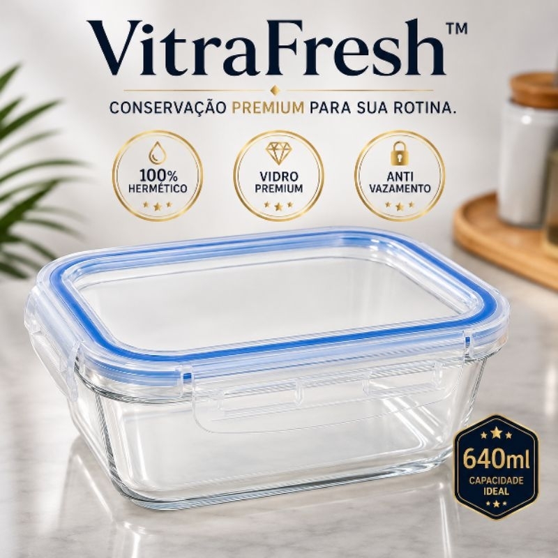 Pote Hermético de Vidro Borossilicato 640ml com Tampa Antivazamento para Marmita e Alimentos