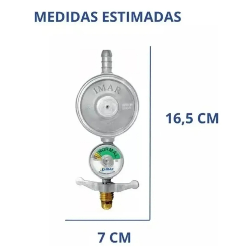 Kit Registro Regulador Gás de Cozinha com Manometro para Botijão 13kg Com Mangueira 1,25m e 2 Abraçadeiras — imagem 2 de 2