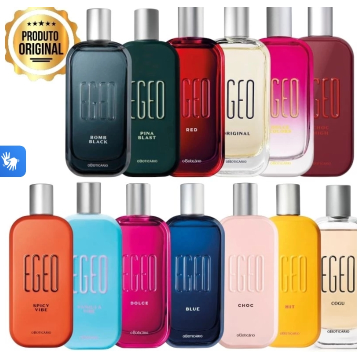 Colônia Egeo Boticário Original: Cogu, Hit, Red, Dolce illusion, Vanilla, Bomb Black, Blue, Pina Blast, Choc.