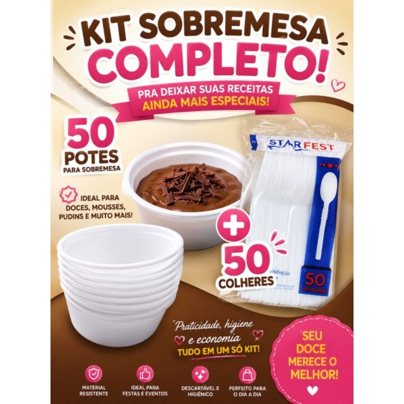 Cambuca de 200 de  isopor para sobremesa 50 potes + 50 colher de sobremesa