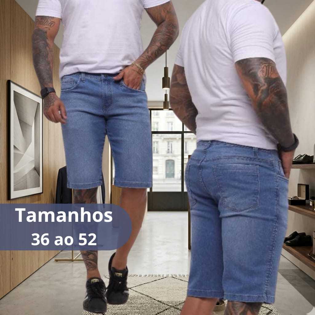 Bermuda Jeans Masculina Slim Com Elastano Lavagem PREMIUM Azul Clara Preta Escura