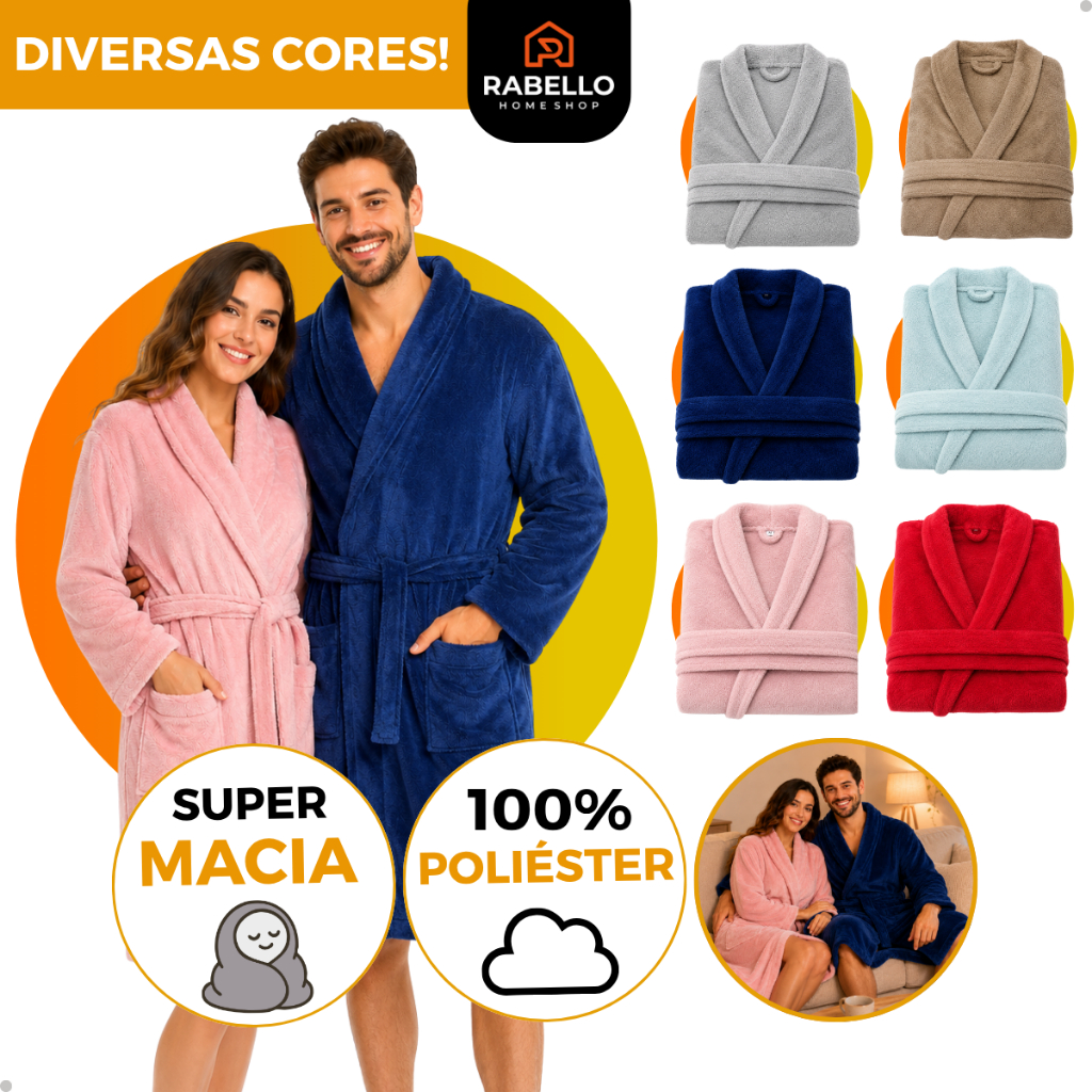 Roupão Microfibra Masculino Feminino Felpudo Quente Macio Inverno Manga Longa Confortável Pós Banho