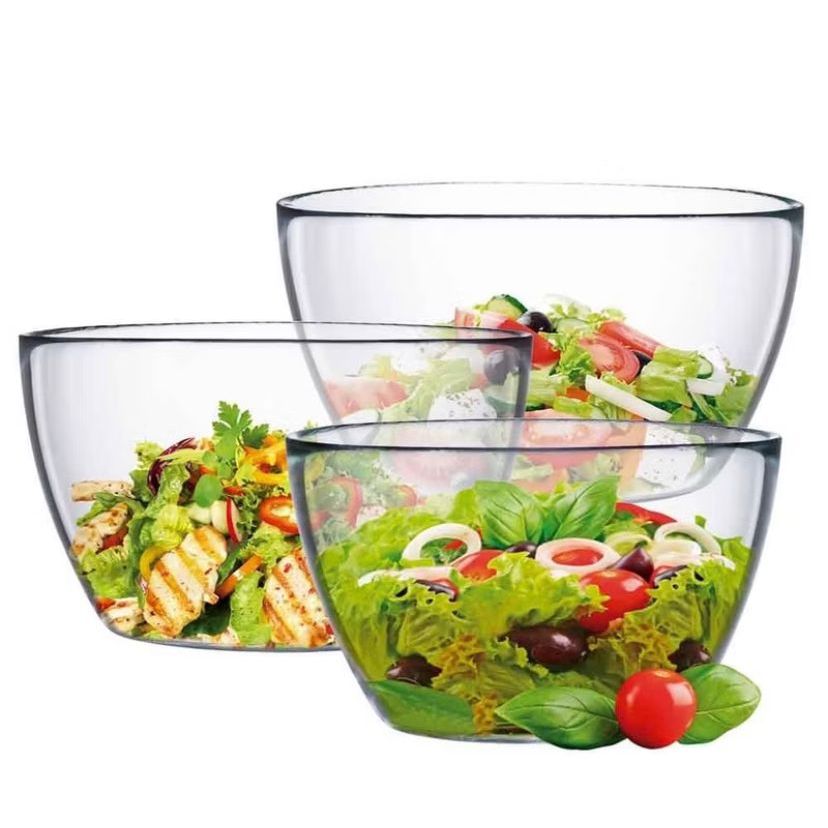 BOWL, Saladeira Fruteira 3 Peças de Vidro Redondo Transparente Bowl Tigela Tropical