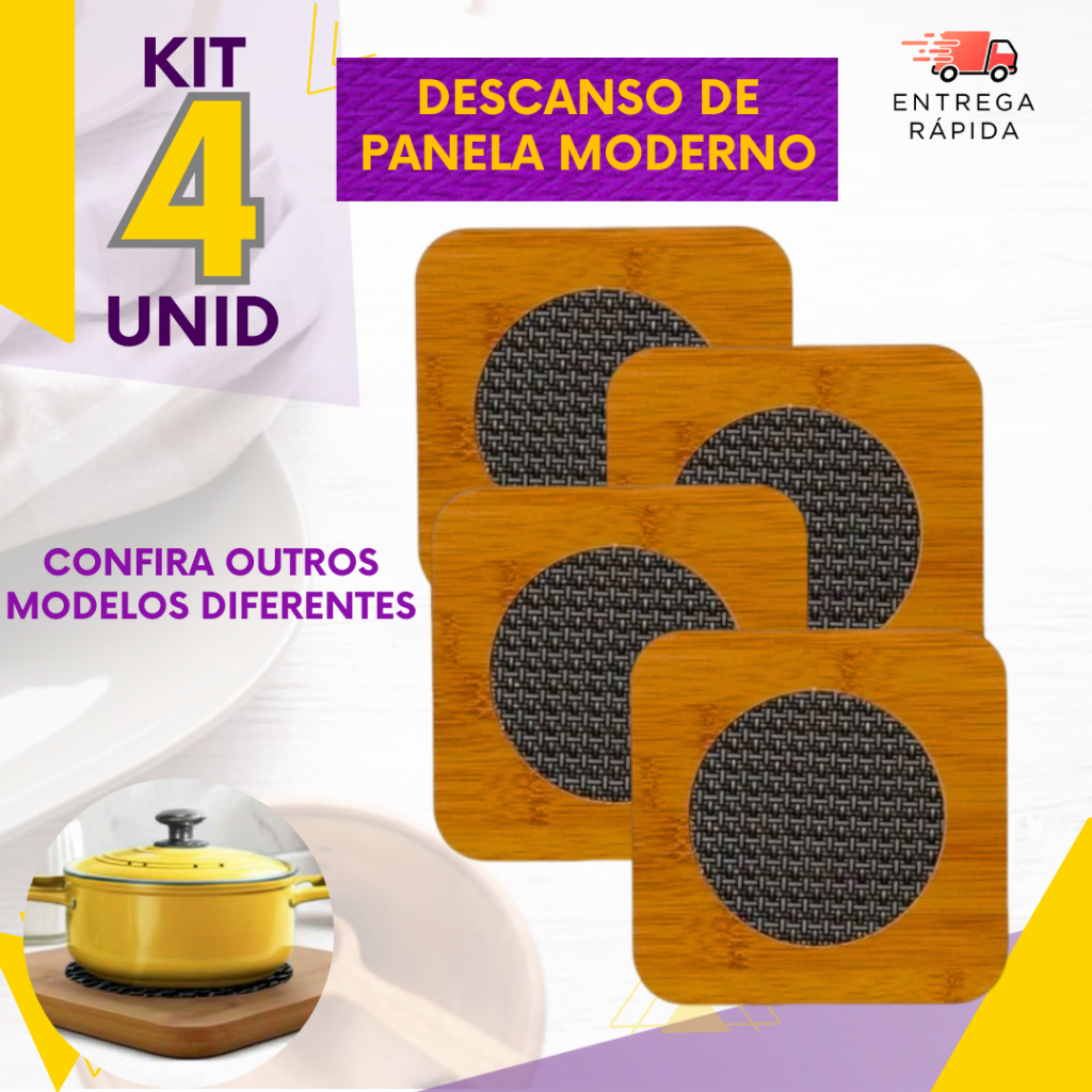 Jogo 4 Descanso De Panela De Bambu Cozinha Jantar  Prático Proteja A Sua Mesa