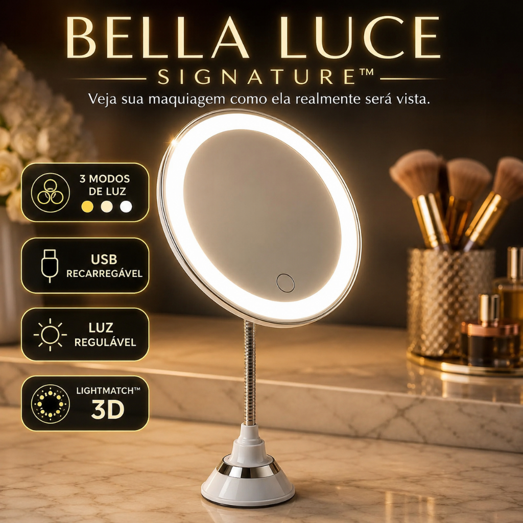Espelho Maquiagem LED 3 Modos de Luz USB Recarregável Luz Regulável Ajustável Correção Tom de Pele