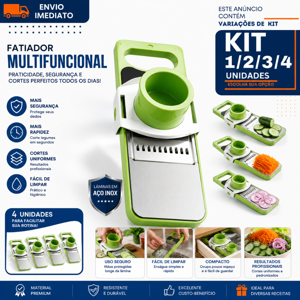 Kit 1/2/3/4 Fatiador Multifuncional Mandoline Cortador de Legumes Aço Inox Julienne Fatiador Profissional Cozinha