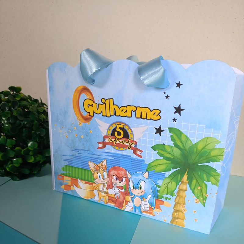 Sacolinha Personalizada Sonic/Outros modelos/PEGUE E MONTE/Aniversário/Lembrancinhas/ G 20x16x6,5cm