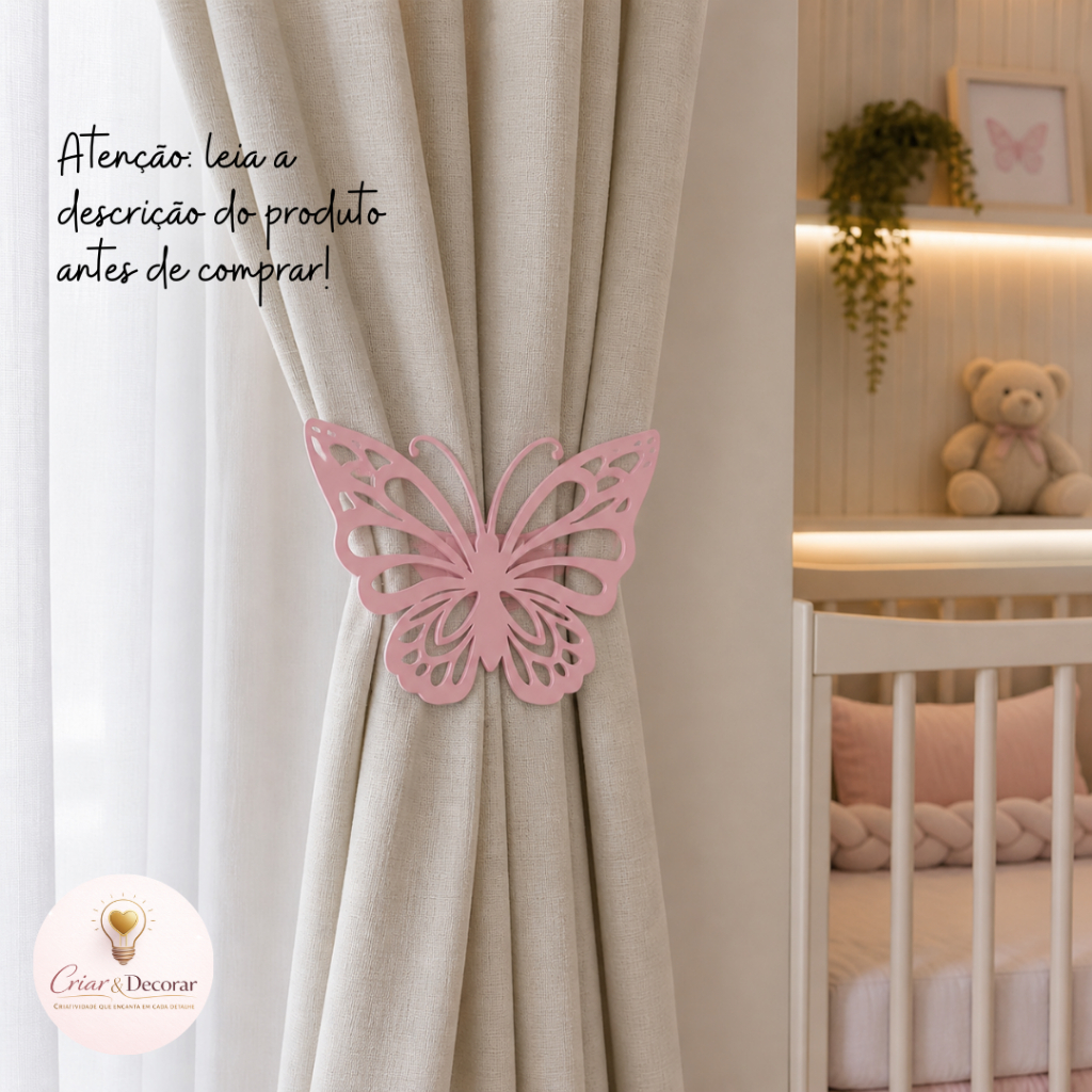 Prendedor De Cortina Borboleta Kit 2 Peças Abraçadeira Cortina Infantil Decoração Quarto Bebê PLA REF 056