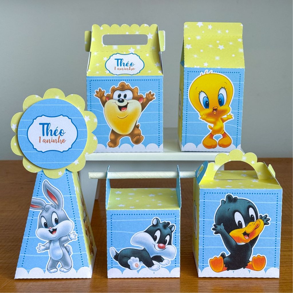 PEGUE E MONTE Festa Baby Looney Tunes AZUL Personalizado | Lembrancinhas | Festa infantil | Aniversário | Caixinhas