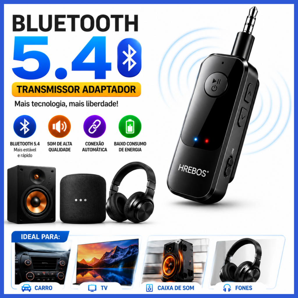 Adaptador Bluetooth 5.4 Transmissor Receptor P2 Para TV Carro Caixa De Som