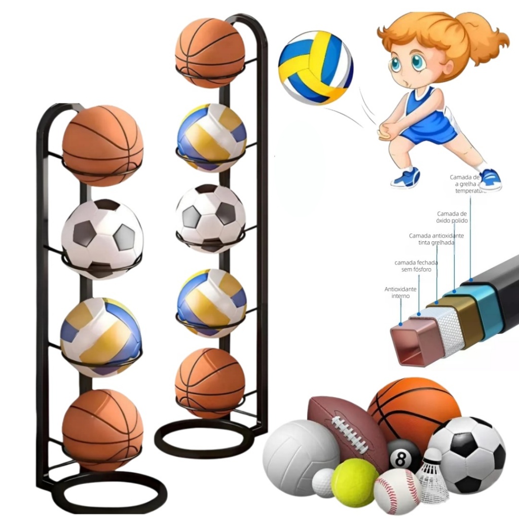 SUPORTE BOLA DE FUTEBOL BASQUETE E VÔLEI REFORÇADO DE CHÃO ORGANIZADOR
