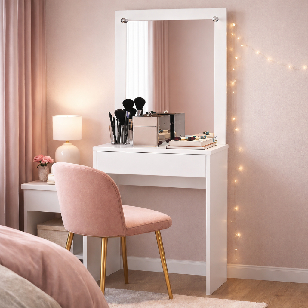 Penteadeira Sofia Branca com Espelho – Ideal para Maquiagem, Skincare e Beleza