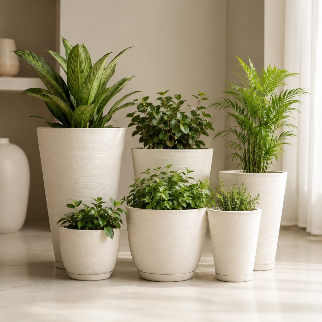 6 Vasos de Plantas Grandes Decorativo Colunas e Bojos com Prato em Polietileno